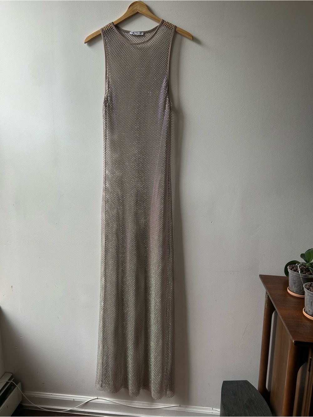 Sleeveless Zara Stretch Mesh Maxi Dress Covered in Iridescent Rhinestones
